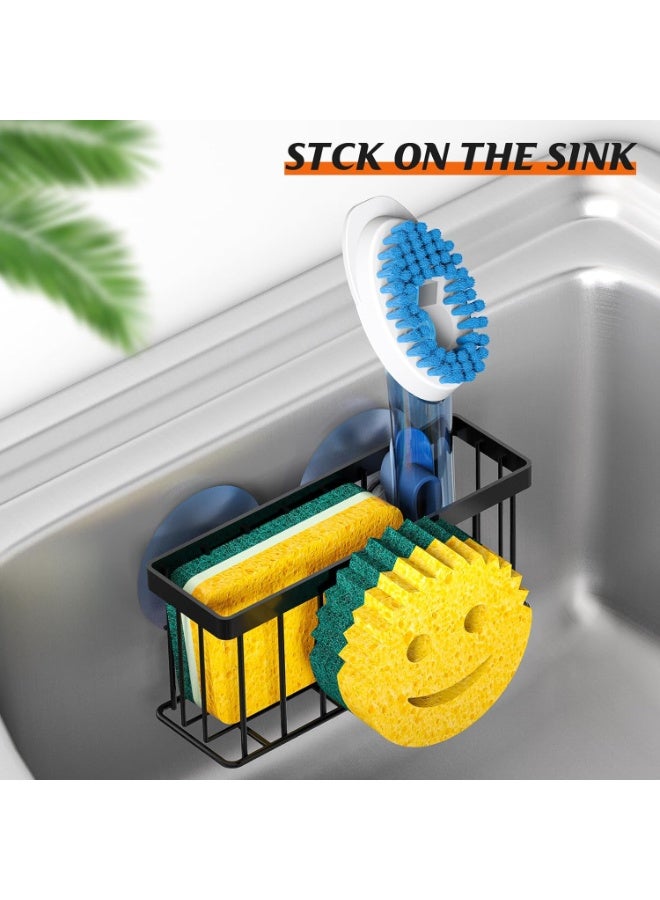 Sponge Holder Smiley Face, Sink Caddy for Kitchen Sink, Sink Organizer Sponge Holder with 2 PCS Suction Cups/1 PCS Adhesive Strips, Designed for Sponge, Soap, Dish Brush, Scrubber-Black - Image 3